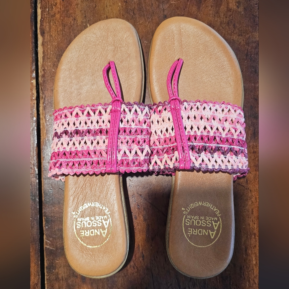 Andre Assous Pink Woven Strap Slide Sandals